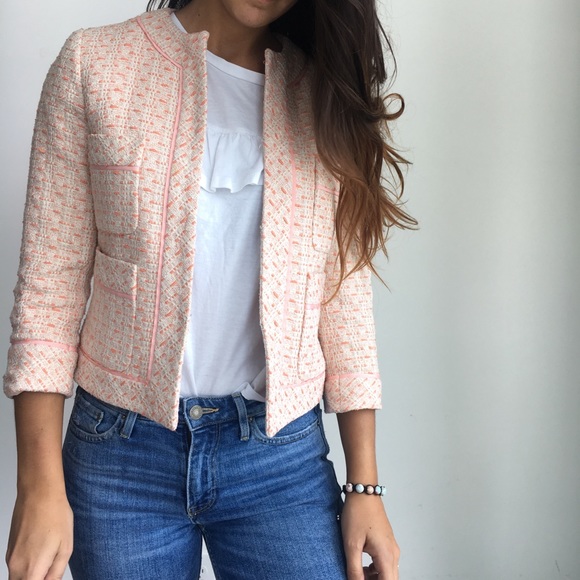 Zara Jackets & Blazers - ZARA women silk blush tweed boucle blazer jacket m